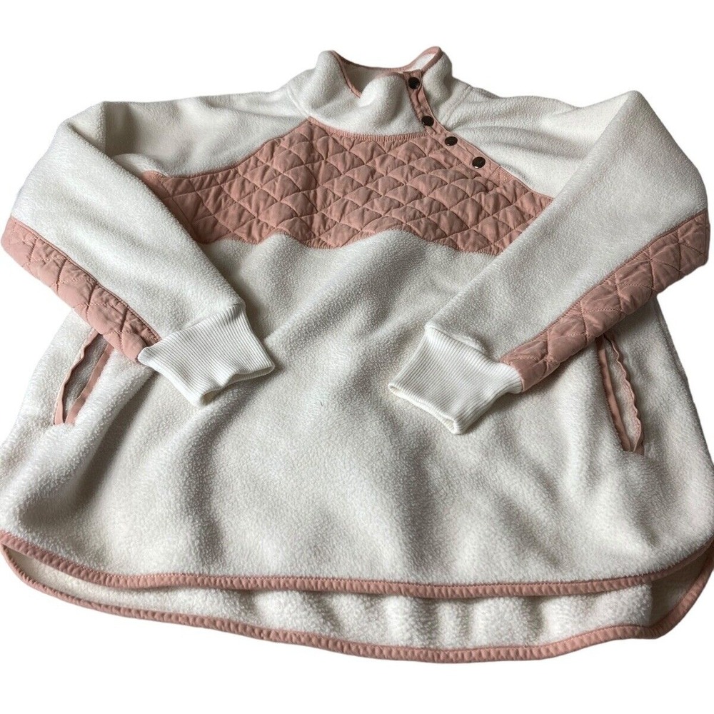Abercrombie & Fitch Women's XL Snap Up Pink And Ivory Fleece Pullover